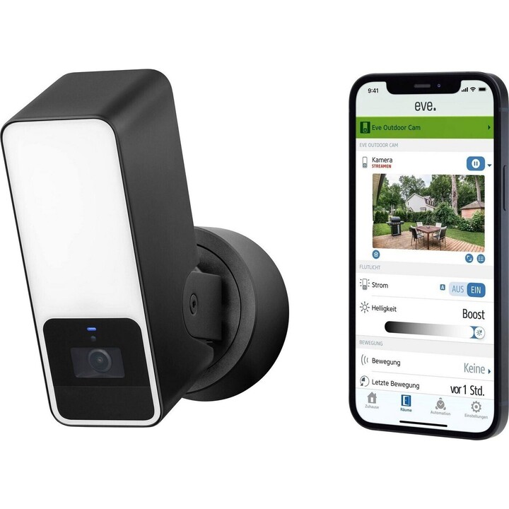 Cámara de seguridad para exteriores Eve 10ECG8101 1080p 157° FOV Visión nocturna Foco IP55 HomeKit