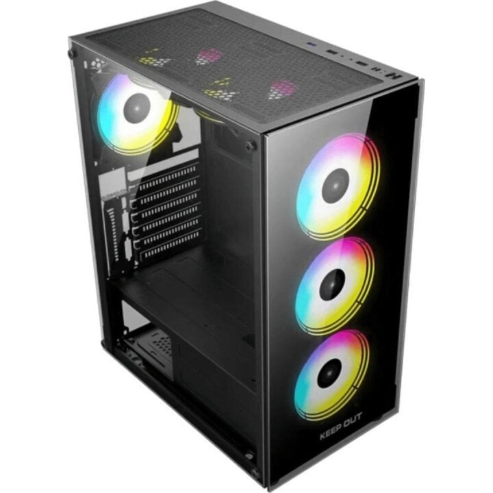 Caixa de jogos para PC em torre Keep Out XC-210 Vidro ARGB ATX/Micro ATX/ITX Vidro temperado Preto