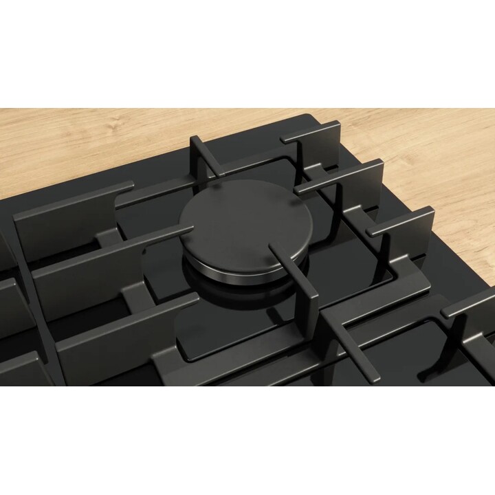 Bosch PRP6A6H40, piano cottura a gas da 60 cm con 4 zone di cottura e controllo di alta precisione FlameSelect, nero