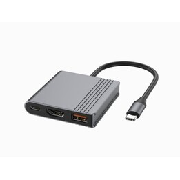 Adattatore multiporta 3 in 1 Gembird A-CM-COMBO3-05 USB Type-C (porta USB + HDMI + video USB-C), grigio siderale