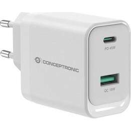 Conceptronic Cargador USB PD de 3 puertos y 65 W GAN