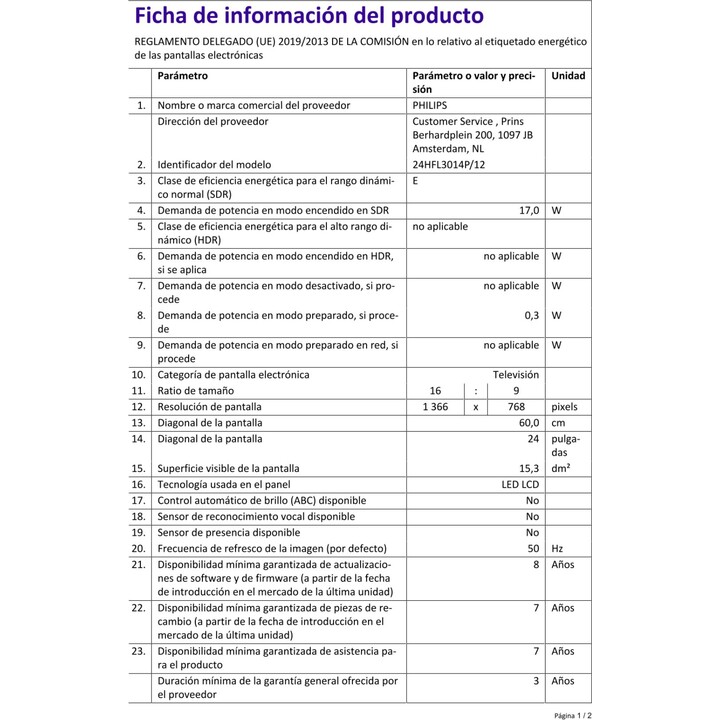 Philips 24HFL3014P/12 Televisor LED HD Ready de 24 polegadas