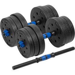 Rebel Active RBA-2300 Gusseisen-Hanteln mit Verbindungsstange, 2x10 kg, schwarz/blau