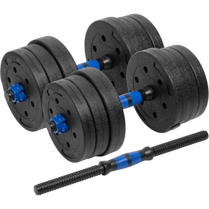 Rebel Active RBA-2300 Haltères en fonte avec barre de connexion, 2x10 kg, noir/bleu