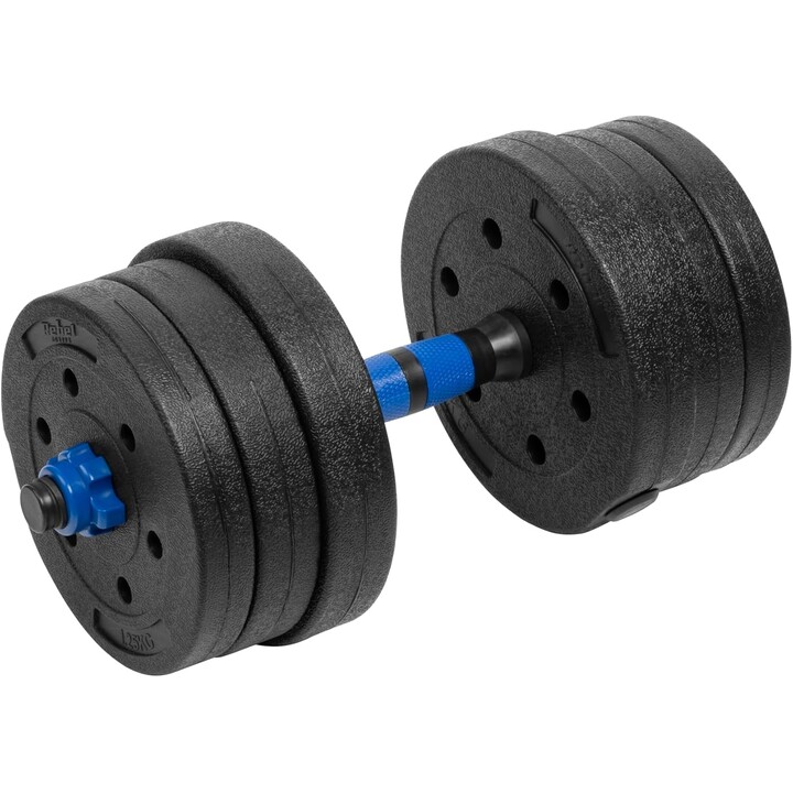 Rebel Active RBA-2300 Gusseisen-Hanteln mit Verbindungsstange, 2x10 kg, schwarz/blau