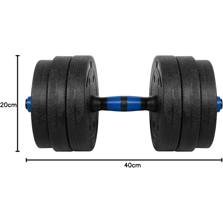 Rebel Active RBA-2300 Haltères en fonte avec barre de connexion, 2x10 kg, noir/bleu