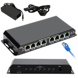 Switch PoE Extralink Kratos, 7 ports PoE Gigabit, 1 port RJ45 pour liaison montante, alimentation 24 V 2,5 A, puissance 60 W