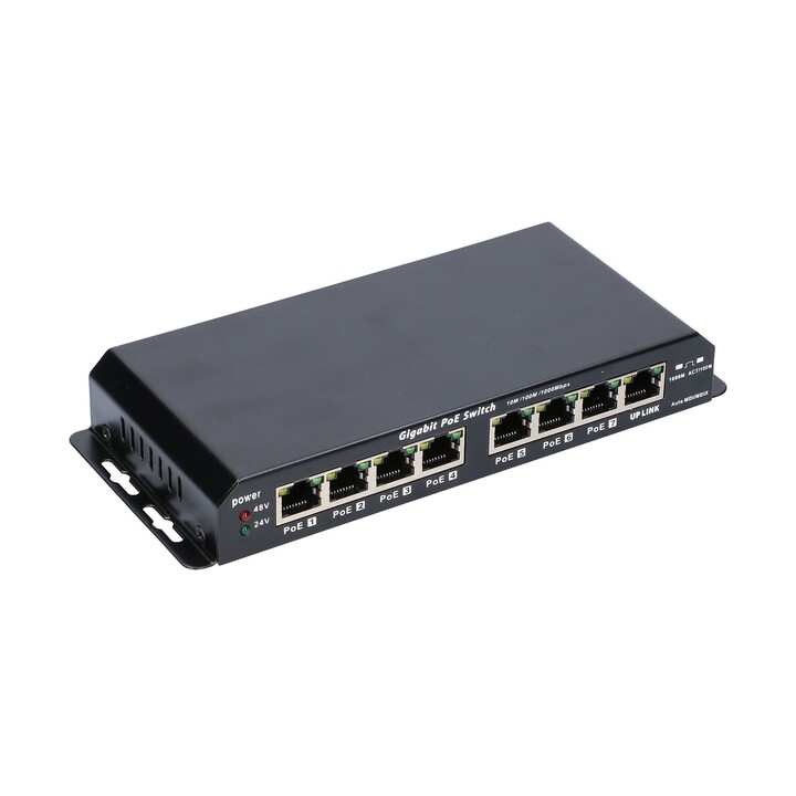 Switch PoE Extralink Kratos, 7x Gigabit Poe, 1x Uplink Rj45, Fuente de Alimentación 24V 2.5a, Potencia 60W