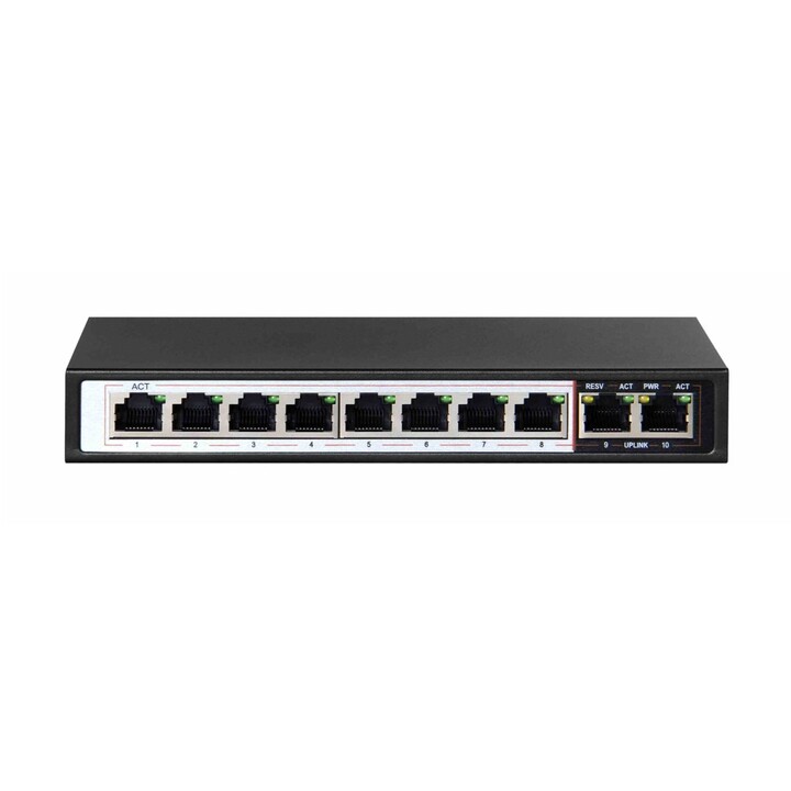 Switch PoE Extralink Ceres, 8x 100mb/s Poe/poe+, 2x Rj45 Uplink 100mb/s, 96W