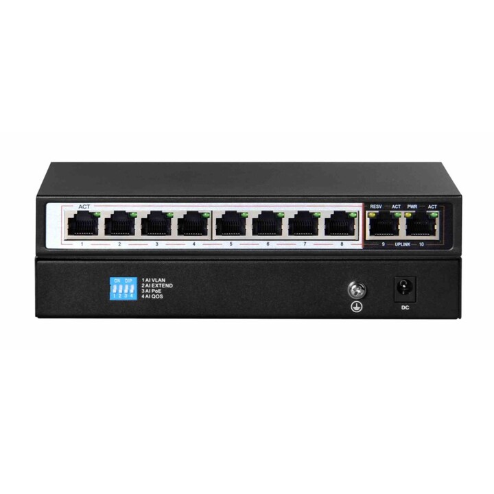 Switch PoE Extralink Ceres, 8x 100mb/s Poe/poe+, 2x Rj45 Uplink 100mb/s, 96W