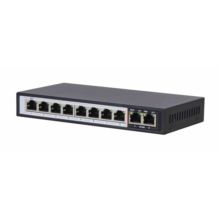 Switch PoE Extralink Ceres, 8x 100mb/s Poe/poe+, 2x Rj45 Uplink 100mb/s, 96W