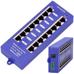 Extralink 8-Port Gigabit PoE Injector, 8x 1000mb/s RJ45, Mode B
