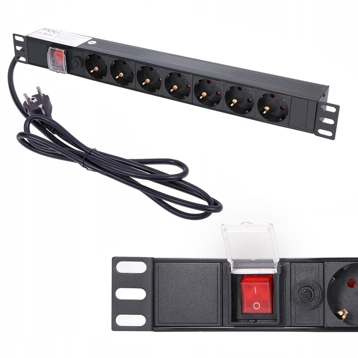 Régua de tomadas Extralink Expdu7eu SW, 19" 1U, 7 tomadas europeias, com interruptor, 2m