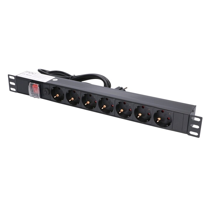 Extralink Expdu7eu SW Power Strip, 19" 1U, 7 EU Sockets, with Switch, 2m