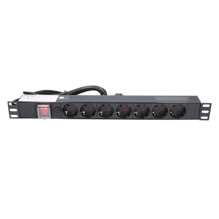 Extralink Expdu7eu SW Power Strip, 19" 1U, 7 EU Sockets, with Switch, 2m