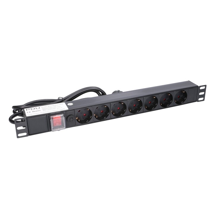 Extralink Expdu7eu SW Power Strip, 19" 1U, 7 EU Sockets, with Switch, 2m