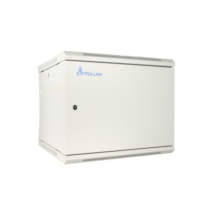 Armadio rack Extralink 9U 600x600 ASP grigio, montaggio a parete, ante interamente in metallo.
