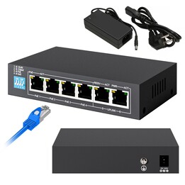Switch PoE Extralink Krios, 4 ports Gigabit PoE/PoE+, 2 ports RJ45 Gigabit Uplink, 60 W