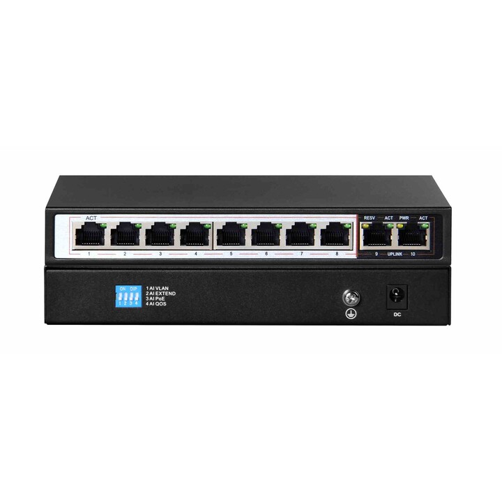 Extralink Perses PoE-Switch, 8x Gigabit PoE/PoE+, 2x Uplink RJ45 Gigabit, 96 W