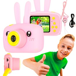 Câmera digital infantil Extralink H23 rosa, 1080p 30fps, tela de 2,0".
