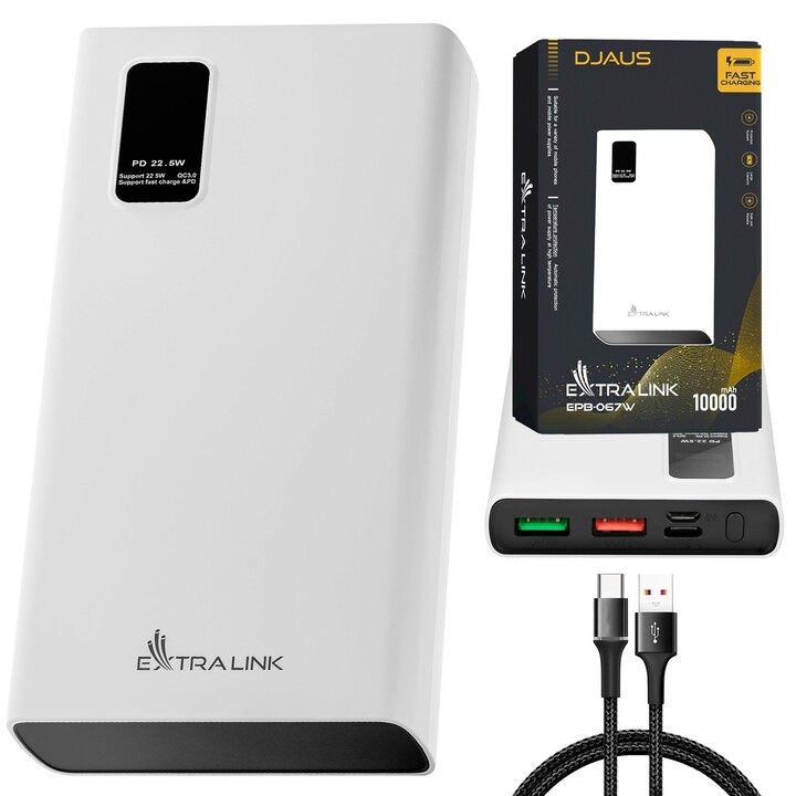 Power Bank Extralink Epb-067w 10000mah White, Fast Charging, Usb-c