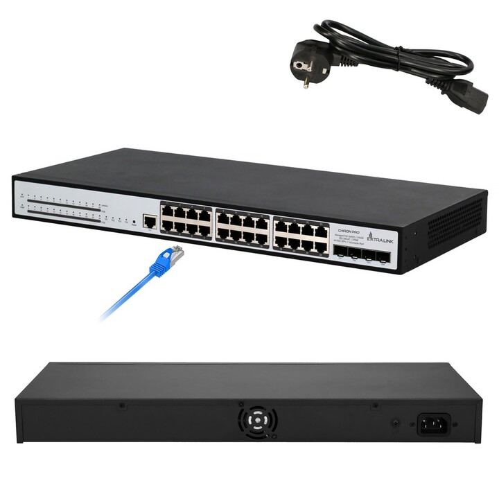 Switch PoE Extralink Chiron Pro, 24x Rj45 1000mb/s Poe, 4x Sfp+, L3, Gestionado, 370w