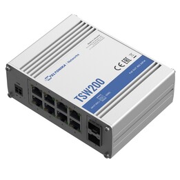 Switch PoE+ Teltonika Tsw200, 8 porte RJ45 1000mb/s PoE+, 2 porte SFP, 240w