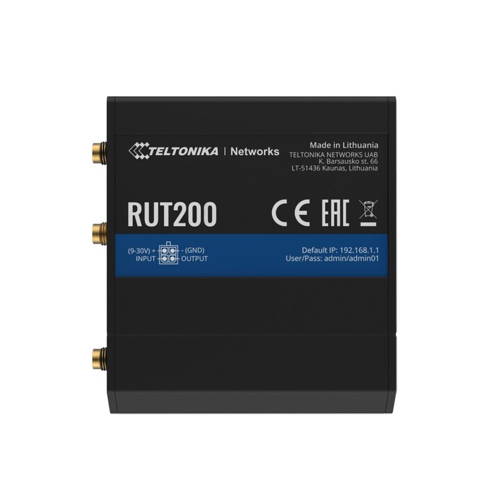 Teltonika Rut200 Industrieller LTE-Router, 4G/LTE Cat.4, 2x LAN 100 Mbit/s WLAN 2,4 GHz, RMS