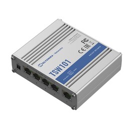 Switch Teltonika Tsw101 PoE+, 5 porte RJ45 da 1000 Mbps, 4 porte PoE+, 60 W.