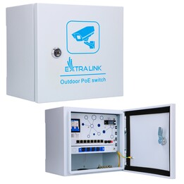 Switch PoE extérieur Extralink Atlas, 8 ports RJ45 PoE 1000 Mb/s, 2 ports SFP, 120 W, refroidissement actif