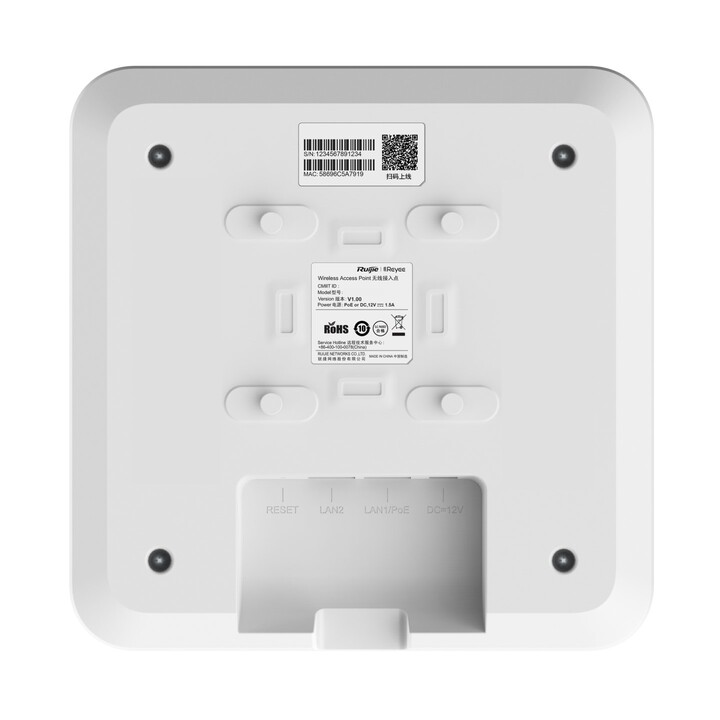 Ruijie Reyee RG-RAP2260(G) Access Point, Wi-Fi 6 Ax1800, 2x RJ45 1000 Mbit/s, 100 Clients, Deckenmontage