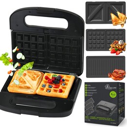 Extralink Smart Life Grill Sandwich & Waffle Maker Sj-37a, 1000w, Tostadora con 3 Placas Intercambiables