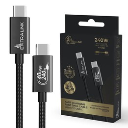 Extralink Smart Life USB-C-zu-USB-C-Kabel, geflochten, schwarz, 240 W, 40 Gbit/s, 200 cm