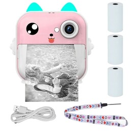 Extralink Epp-003 Pink Mini Thermal Printer with Camera, 3 Thermal Paper Rolls, 2.5" LCD Screen, Bluetooth, USB-C, 1000 mAh