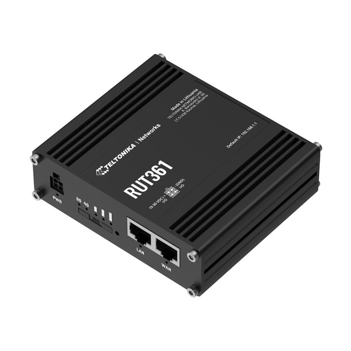 Router industriale Teltonika Rut361 4G LTE, Cat 6 LTE, Wi-Fi 4, 2x RJ45 100 mb/s, IP30