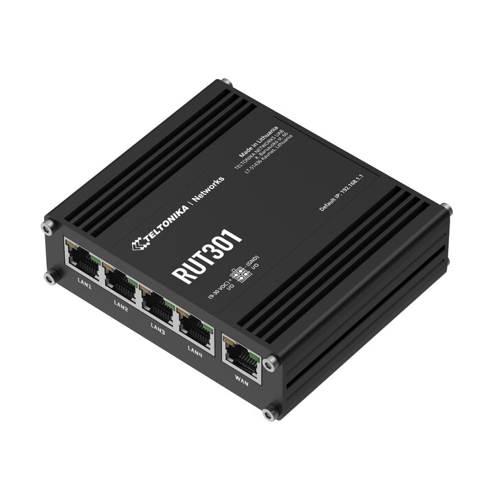 Router industriale Teltonika Rut301, 5 porte RJ45 da 100 Mbps, USB 2.0, IP30