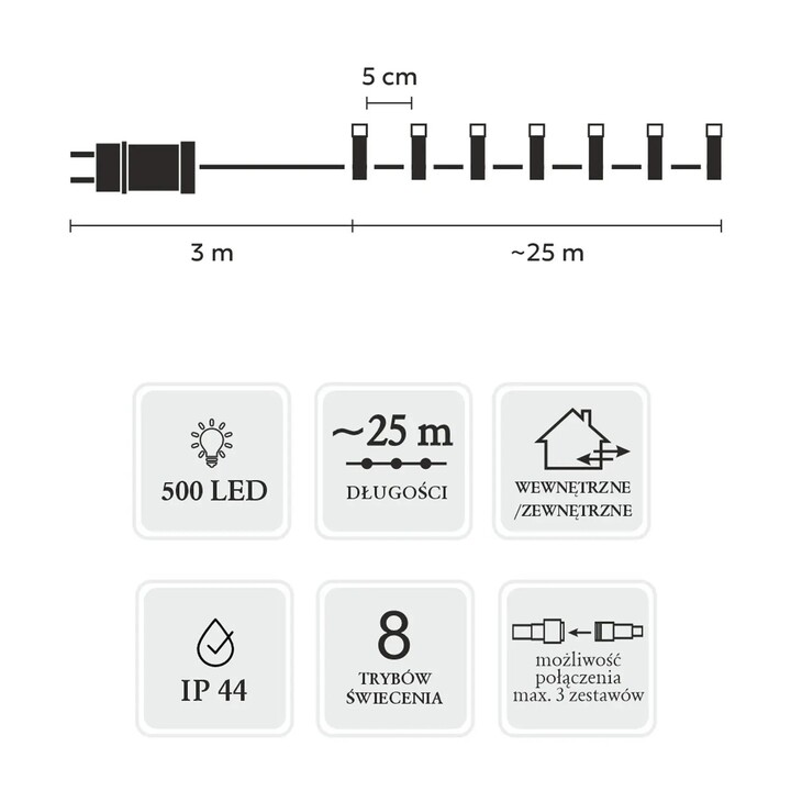 Extralink LED lights, 500l Multicolour, 3 + 25 m Indoor/outdoor