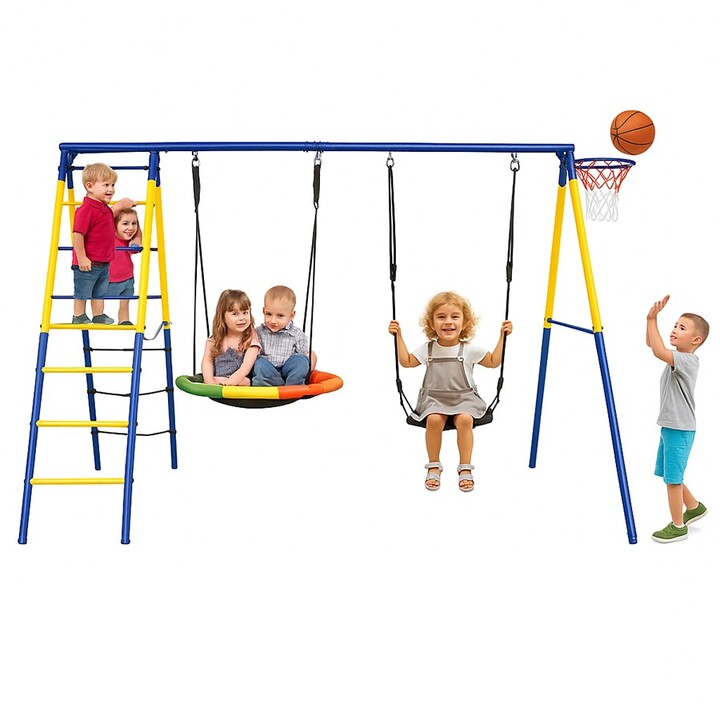Columpio de Estructura Schwarzwald, Nido de Cigüena + Columpio + Escaleras + Cesta 271x180x185cm