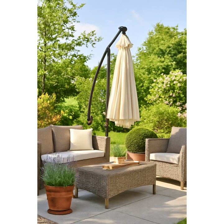 Black Forest Garden Umbrella with Side Panels, Large 3m Beige Arm
