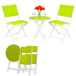 Pequeño Conjunto de Muebles de Jardín Black Forest, Dos Sillas + Mesa Verde y Blanca