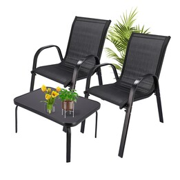 Black Forest Klassisches Gartenmöbel-Set Textilien ZWEI Stühle + Tisch Schwarz L-0750
