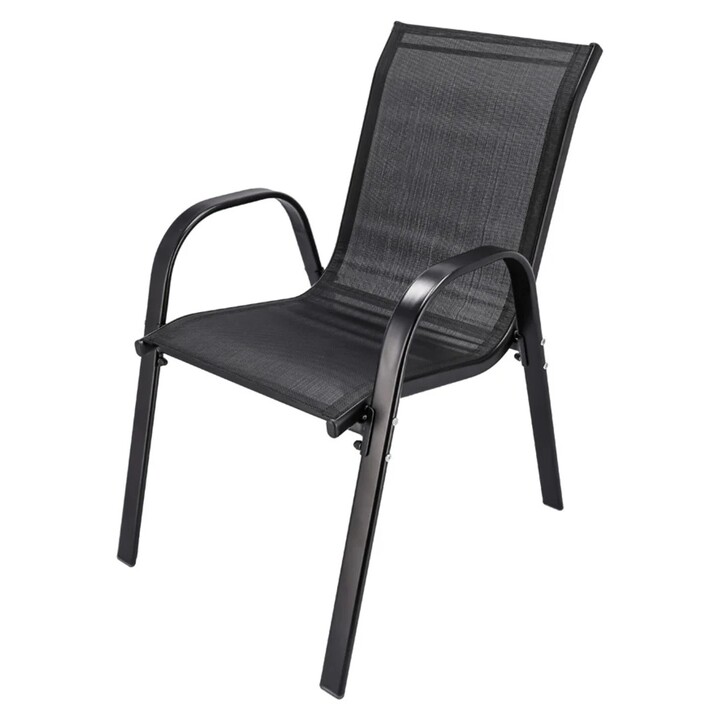 Black Forest Classic Garden Furniture Set, Textilene Two Chairs + Black Table