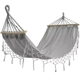 Hamaca Forêt Noire, Gris con Flecos, Individuel 200x100cm avec Soporte