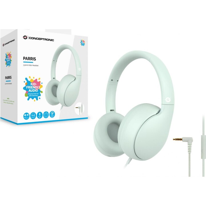 Headset infantil conceptronic parris04gt entrada 1xjack 3.5 plegable color verde claro