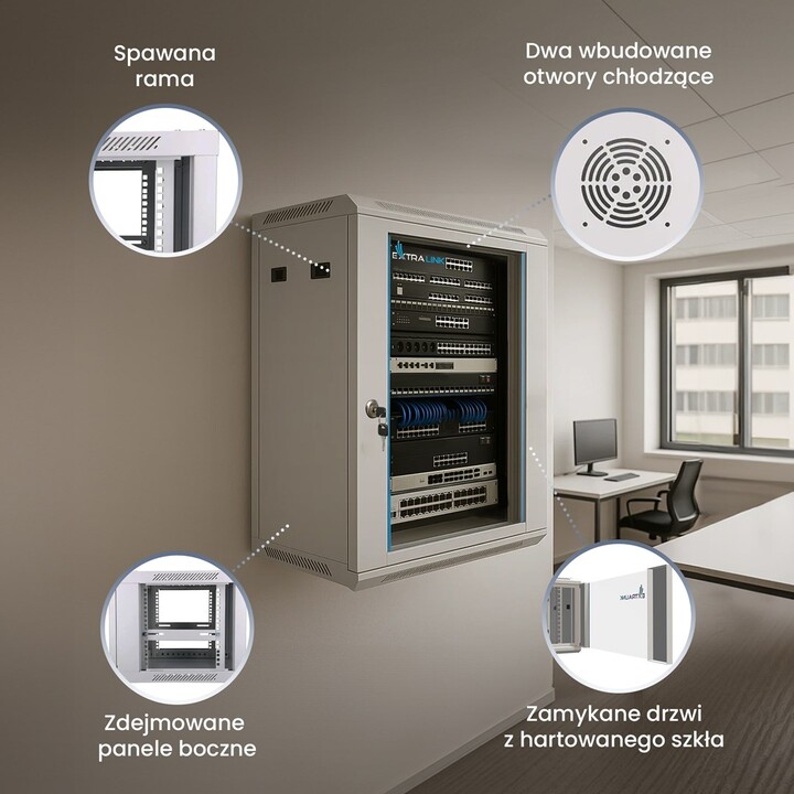 Extralink Armario rackmount 15U 600x600 Gris montaje en la pared