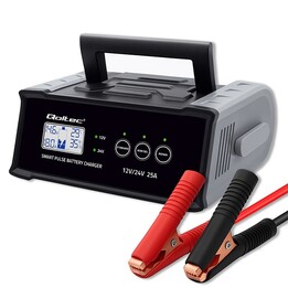 Qoltec 25A Caricabatterie intelligente a microprocessore 12V/24V con riparazione per AGM GEL SLA nero