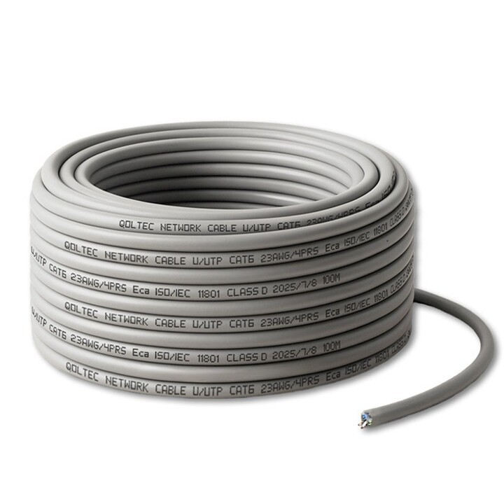 Qoltec Cable Patchcord de red par trenzado UTP| Cobre Cu |CAT6 | High speed 1Gb/s | LAN | 100m | gris
