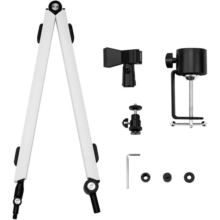 Streamplify Modern White Microphone Stand, Universally Compatible with 360° Rotation and 210° Angle Adjustment, White (Support d