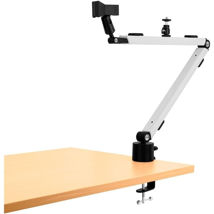 Streamplify Modern White Microphone Stand, Universally Compatible with 360° Rotation and 210° Angle Adjustment, White