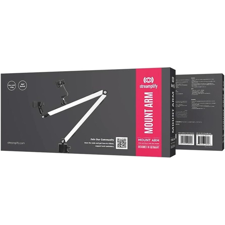 Streamplify Modern White Microphone Stand, Universally Compatible with 360° Rotation and 210° Angle Adjustment, White (Support d
